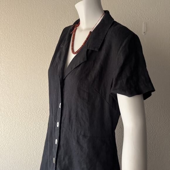 Quince 100% European Linen Button Front Dress | Black |Medium | Missing Belt - Picture 15 of 16